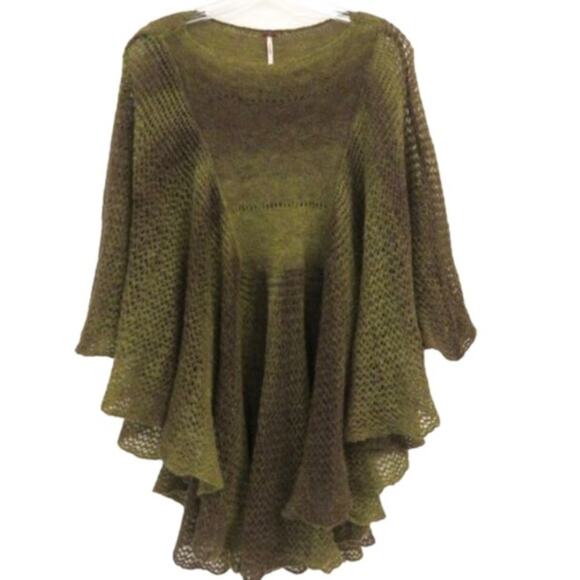Free People Watson Moss Green Oversized Poncho  Size Extra Small - Picture 1 of 8
